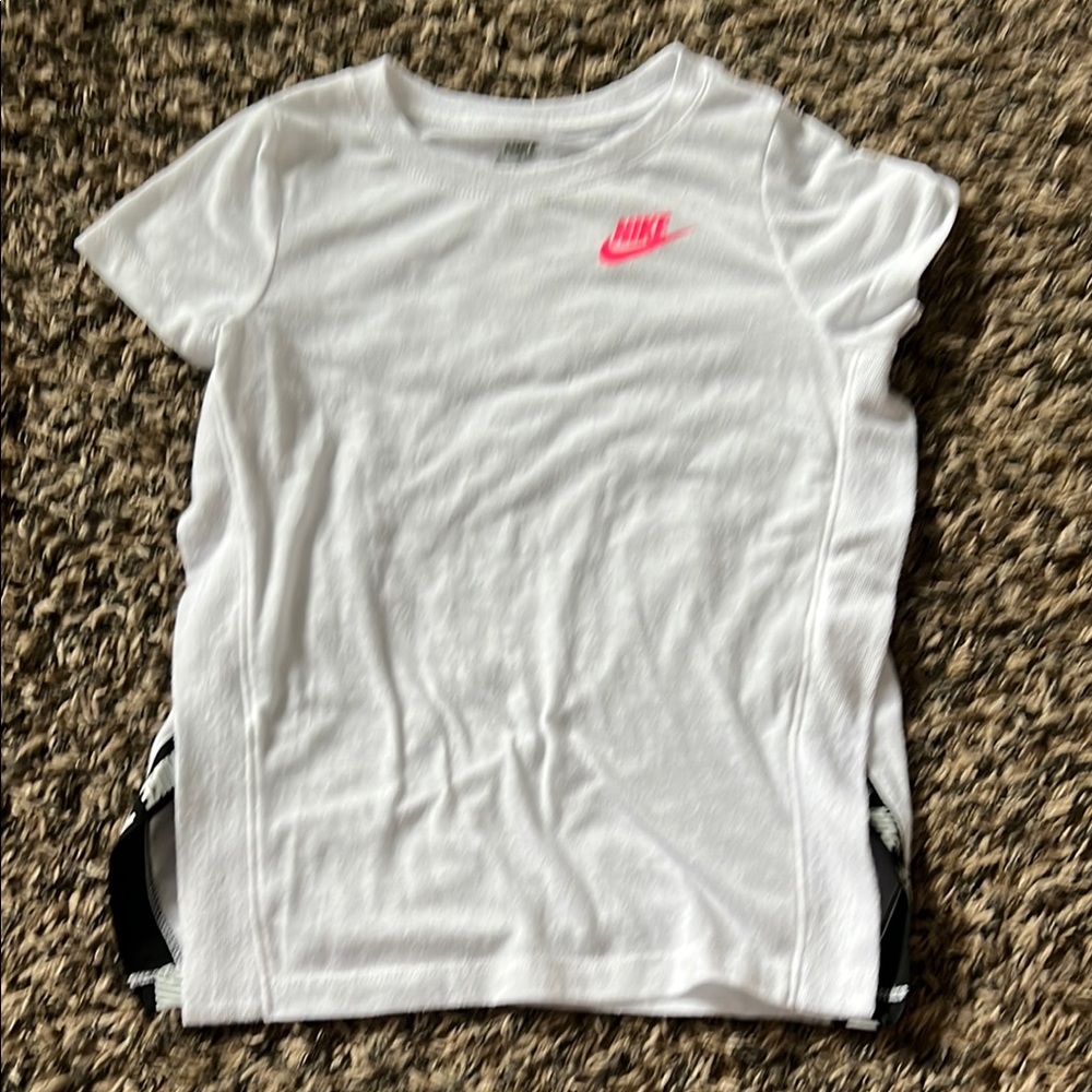 Nike Kids White T-Shirt with Pink Logo